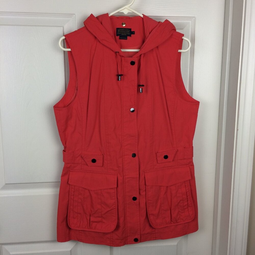 Pendleton Coral Hooded Utility Vest Gathered Waist Pockets - Women's M - NWOT!